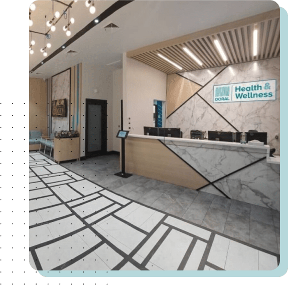 Lobby area of the medical center with modern design.